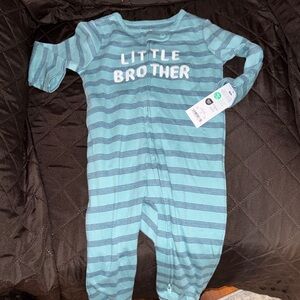 Carter’s 6 mo Little Brother Striped Blue One Piece double zipper